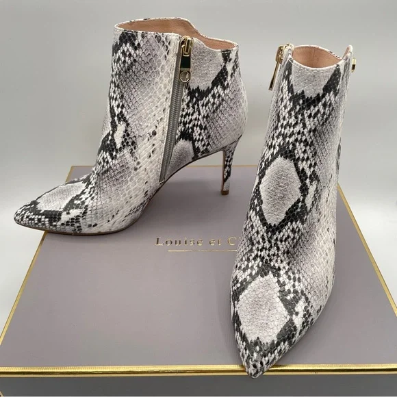 LOUISE ET CIE SID Black White Snake POINTY TOE BOOTS Womens Size 7 - Picture 3 of 12